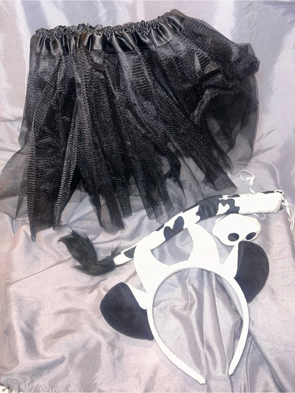 Black Tulle Tutu Skirt with Cow Headband Costume Set for Kids